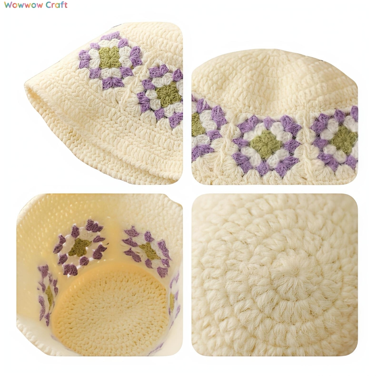 Crochet Hat,Granny Square Crocheted Bucket Hat - Crochet Hat